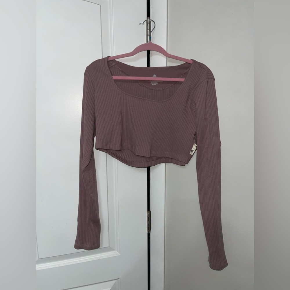 Adidas 2x ribbed crop top long sleeve shirt dusty rose